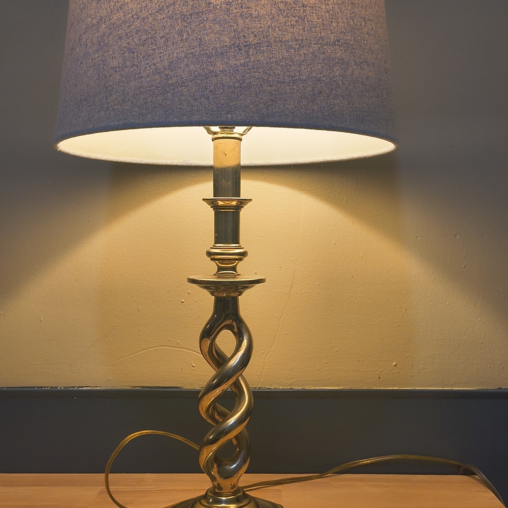 18inch high Brass Twist Table Lamp with Blue Shade - Classic Home Accent